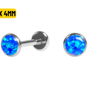 LABRET TITÂNIO R/I FLAT C/ OPALA AZUL ESCURO - 8 X 4MM