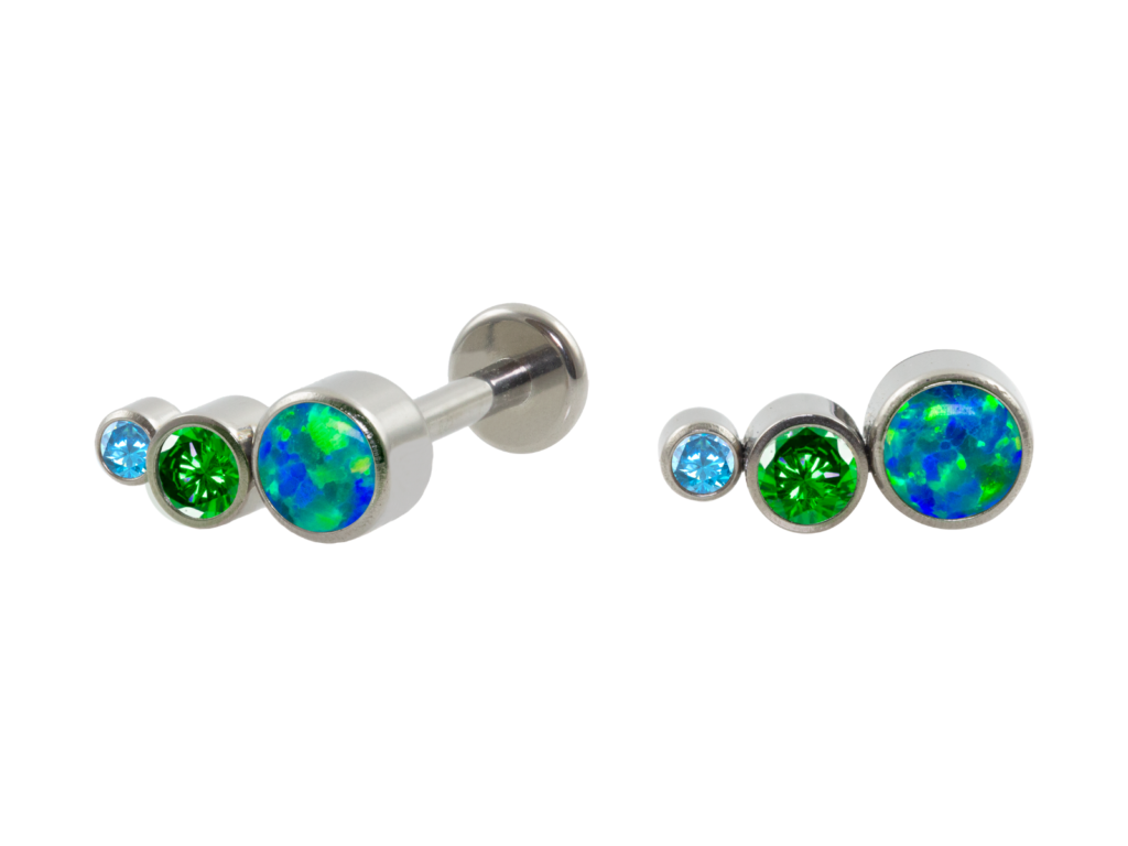 LABRET TITÂNIO R/I 3 PEDRAS MULTICOLOR - VERDE