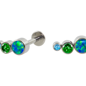 LABRET TITÂNIO R/I 3 PEDRAS MULTICOLOR - VERDE