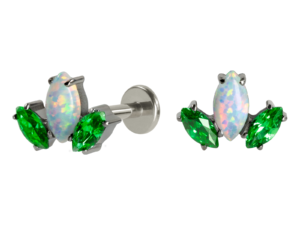 LABRET TITÂNIO R/I LÓTUS C/ ZIRCÔNIA VERDE/ OPALA BOREAL