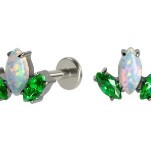 LABRET TITÂNIO R/I LÓTUS C/ ZIRCÔNIA VERDE/ OPALA BOREAL