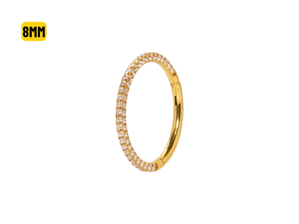 SEGMENTO CLICKER TIT PVD GOLD 3 FILEIRAS CRAVEJADAS - 8MM