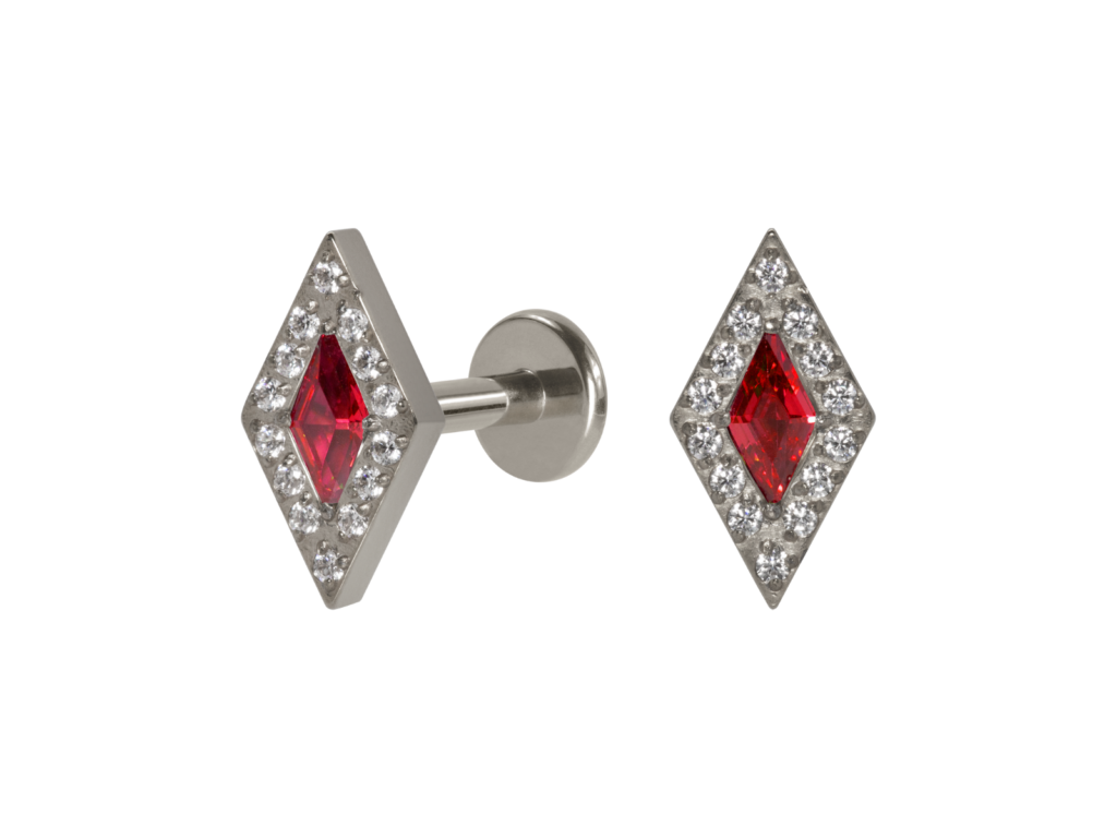 LABRET TITÂNIO R/I LOSANGO C/ ZIRCÔNIA VERMELHO