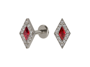 LABRET TITÂNIO R/I LOSANGO C/ ZIRCÔNIA VERMELHO