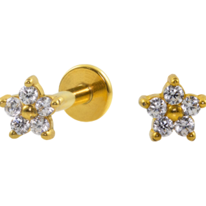 LABRET AÇO R/I FLOR C/ ZIRCÔNIA MOD2 - PVD GOLD