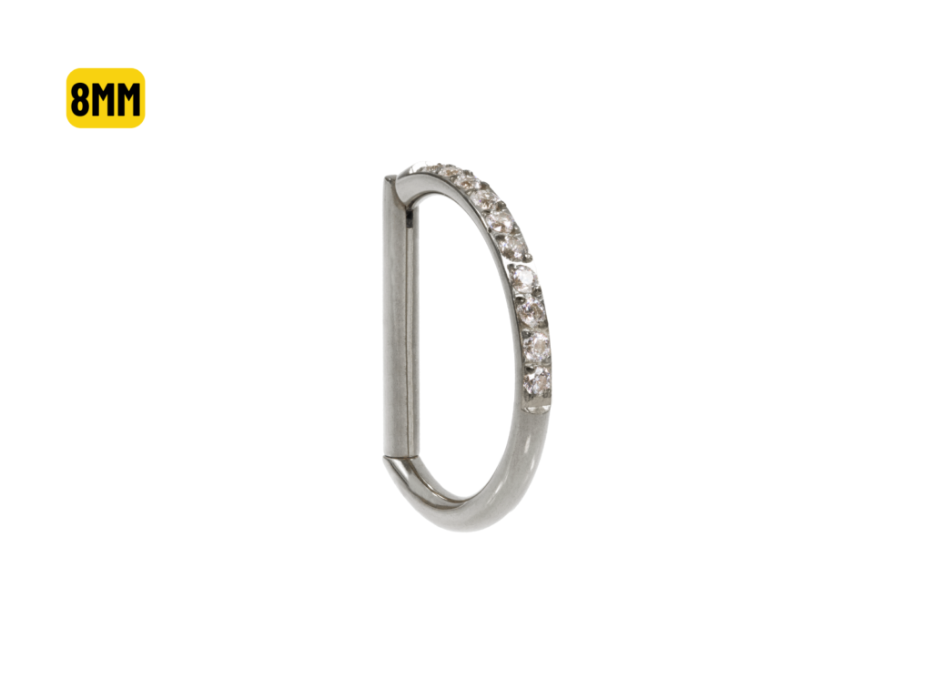 MEIA ARGOLA CLICKER TITÂNIO METADE CRAVEJADA - 8MM