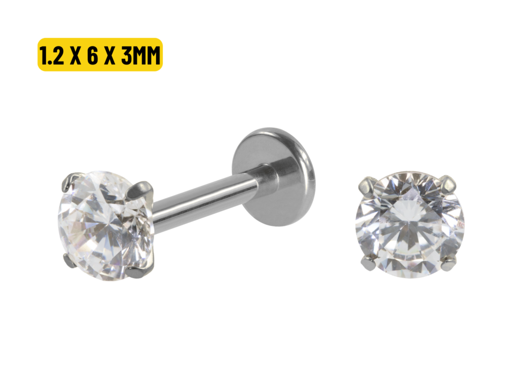 LABRET TITÂNIO R/I C/ ZIRCÔNIA - 1.2 X 6 X 3MM