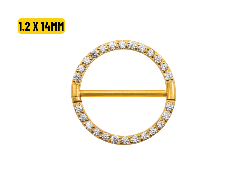 MAMILO ARGOLA CLICKER TIT CRAVEJADO ZIRCONIA 1.2 X 14MM - PVD GOLD