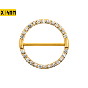 MAMILO ARGOLA CLICKER TIT CRAVEJADO ZIRCONIA 1.2 X 14MM - PVD GOLD
