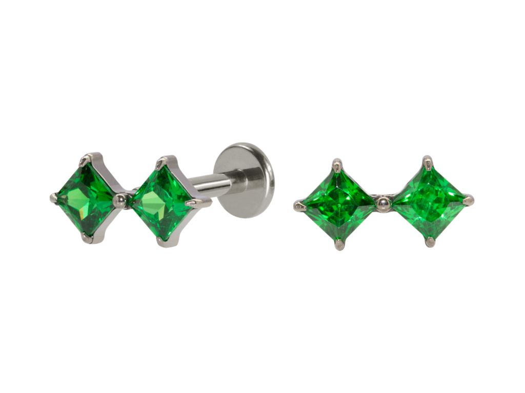 LABRET TITÂNIO R/I 2 ZIRCÔNIAS VERDE