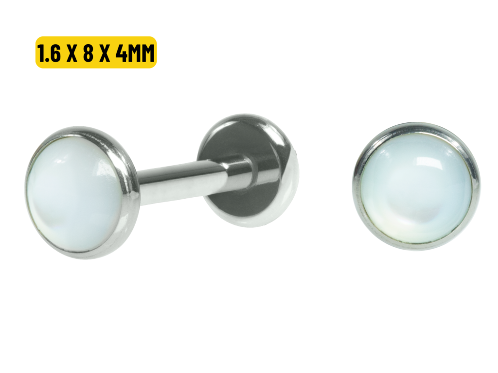 LABRET TITÂNIO R/I TOPO FLAT MADREPÉROLA - 1.6 X 8 X 4MM