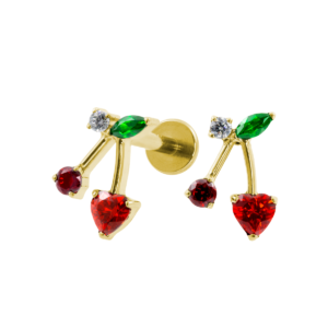 LABRET TITÂNIO PVD GOLD R/I CEREJA C/ ZIRCÔNIA