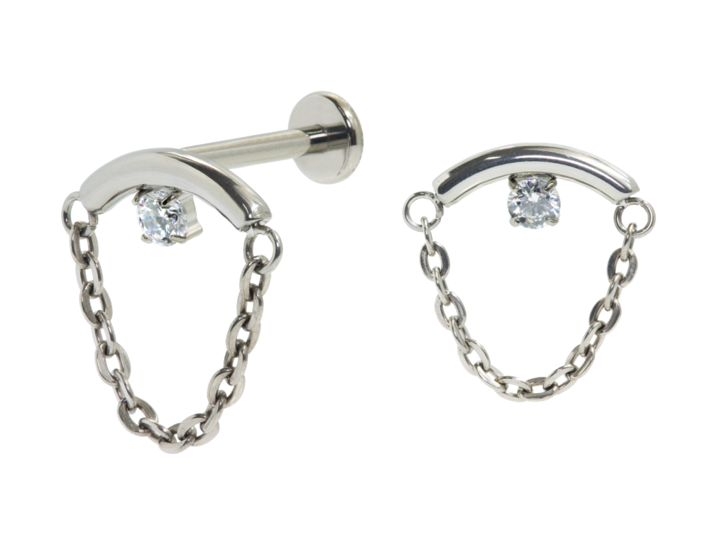 LABRET TITÂNIO R/I BARRA C/ CORRENTE E PONTO DE LUZ MOD2