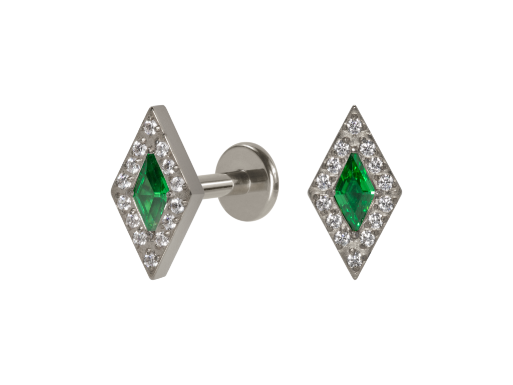 LABRET TITÂNIO R/I LOSANGO C/ ZIRCÔNIA VERDE