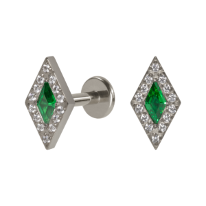 LABRET TITÂNIO R/I LOSANGO C/ ZIRCÔNIA VERDE