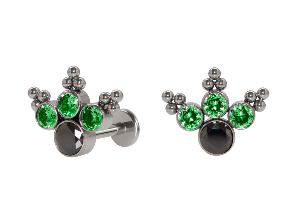 LABRET TITÂNIO R/I INDIANO PATINHA C/ ZIRCÔNIA - VERDE
