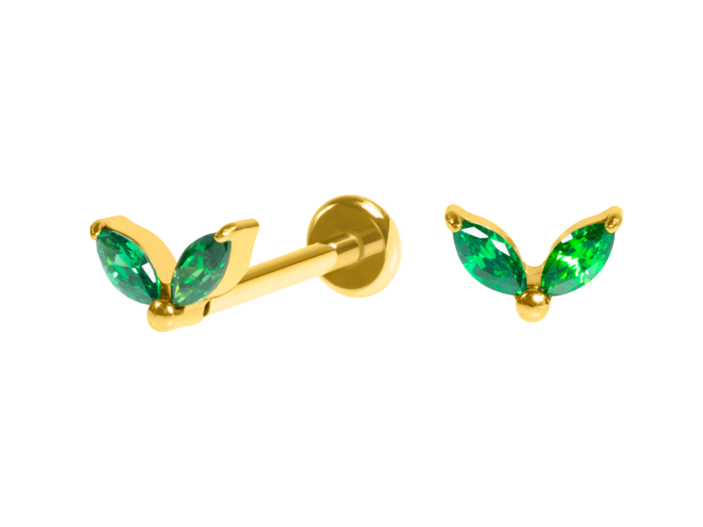 LABRET TITÂNIO PVD R/I 2 PÉTALAS - VERDE