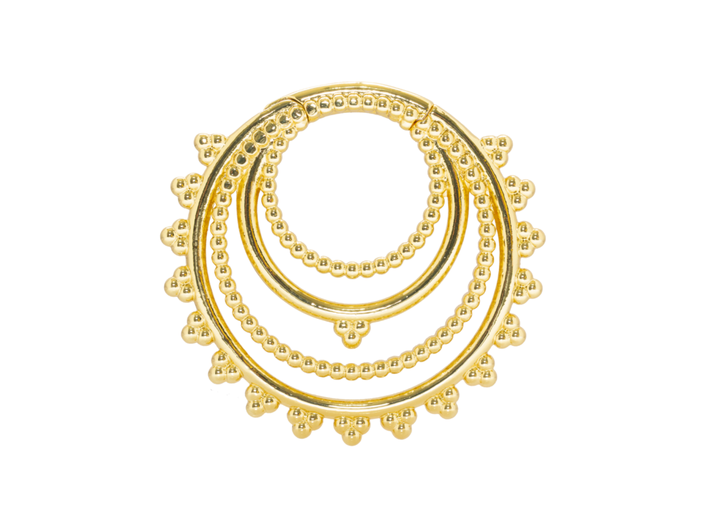 PÊNDULO CLICKER AÇO PVD GOLD INDIANO 4 ARGOLAS - 4MM