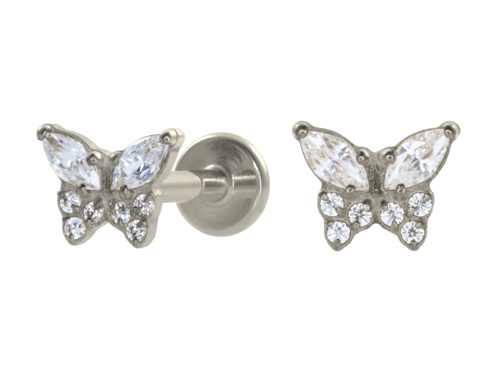 LABRET TITÂNIO R/I BORBOLETA C/ ZIRCÔNIA MINI