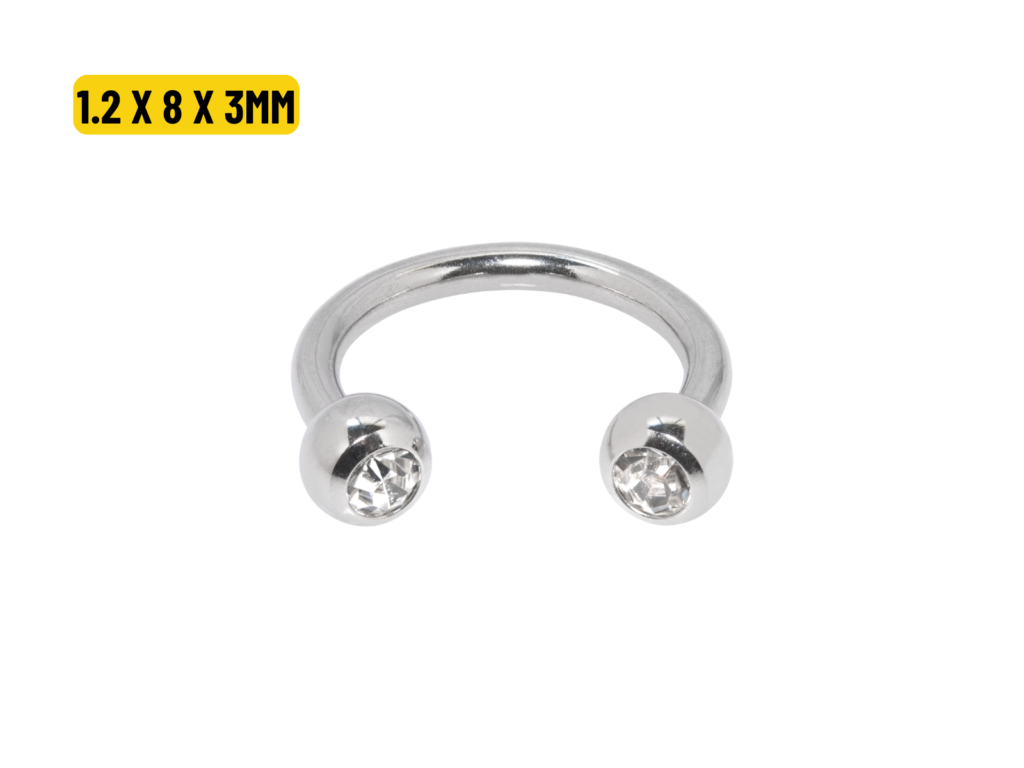 FERRADURA AÇO C/ STRASS - 1.2 X 8 X 3MM