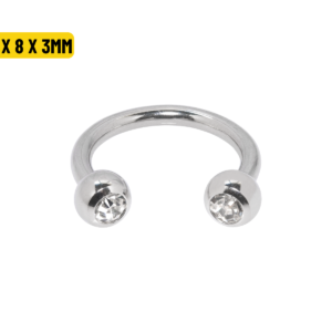 FERRADURA AÇO C/ STRASS - 1.2 X 8 X 3MM