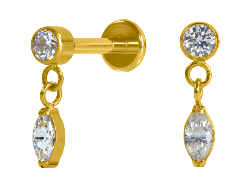 LABRET TITÂNIO R/I ZIRCÔNIA C/ PINGENTE - PVD GOLD