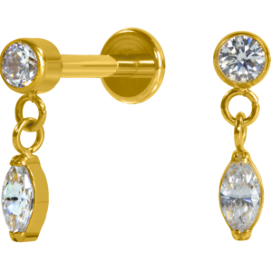 LABRET TITÂNIO R/I ZIRCÔNIA C/ PINGENTE - PVD GOLD