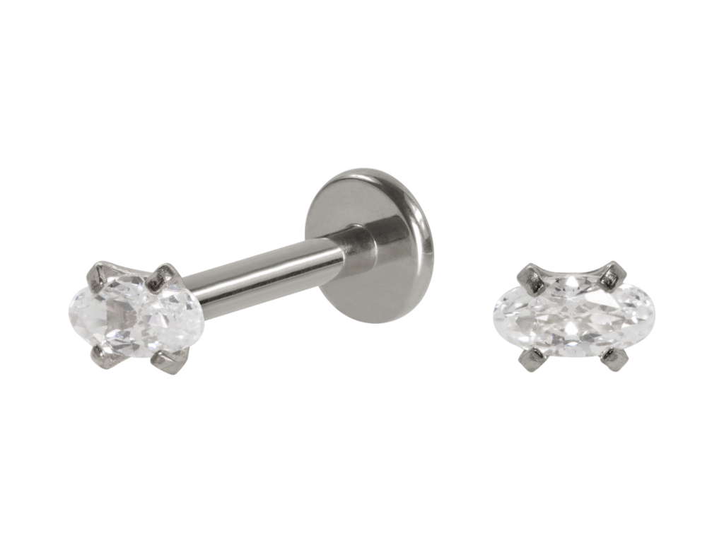 LABRET AÇO R/I C/ ZIRCÔNIA OVAL - 1.2 X 8 X 2.5/4MM