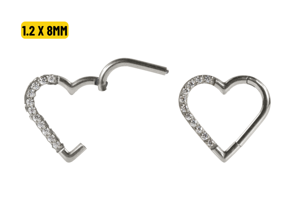 HEART AÇO CLICKER CRAVEJADO 1.2 X 8MM - LADO ESQUERDO