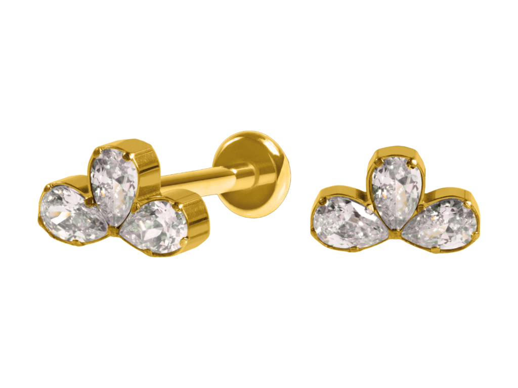 LABRET TITÂNIO PVD GOLD R/I CLUSTER 3 PEDRAS MOD3 - CRISTAL