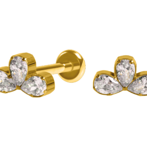 LABRET TITÂNIO PVD GOLD R/I CLUSTER 3 PEDRAS MOD3 - CRISTAL