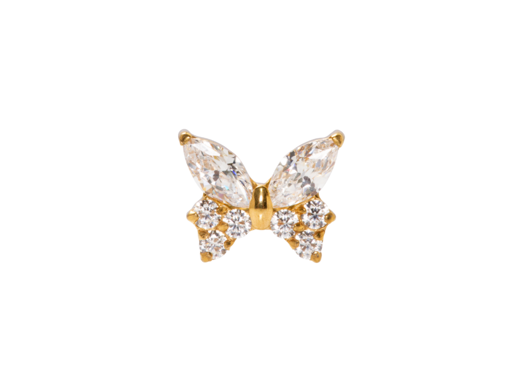 TOPO TITÂNIO PVD 0.9 (1.2MM) - BORBOLETA C/ ZIRCÔNIA