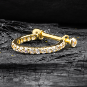 CONCH MEIA ARGOLA OURO 18K CRAVEJADO CH01 - AMARELO