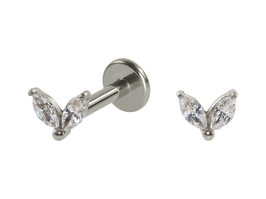 LABRET TITÂNIO PUSH PIN 2 PÉTALAS C/ ZIRCÔNIA