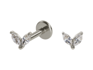 LABRET TITÂNIO PUSH PIN 2 PÉTALAS C/ ZIRCÔNIA