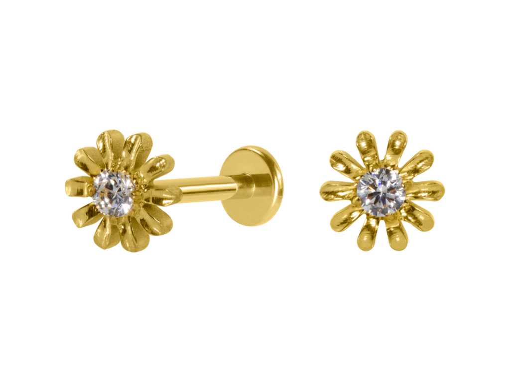 LABRET TITÂNIO R/I FLOR C/ ZIRCÔNIA - PVD GOLD