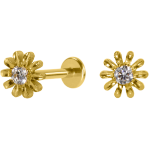 LABRET TITÂNIO R/I FLOR C/ ZIRCÔNIA - PVD GOLD
