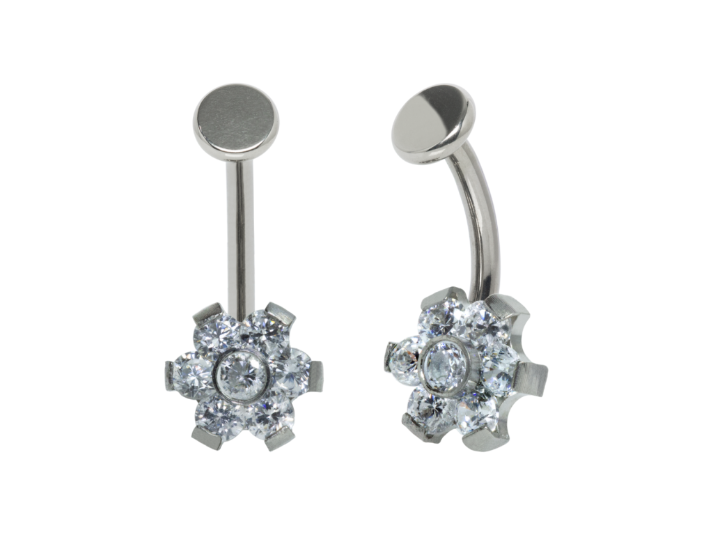 FLOATING NAVEL TITÂNIO R/I FLOR C/ ZICÔNIA - 1.6 X 12 X 4/6MM