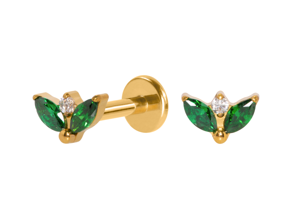 LABRET TITÂNIO PVD R/I 2 PÉTALAS - VERDE