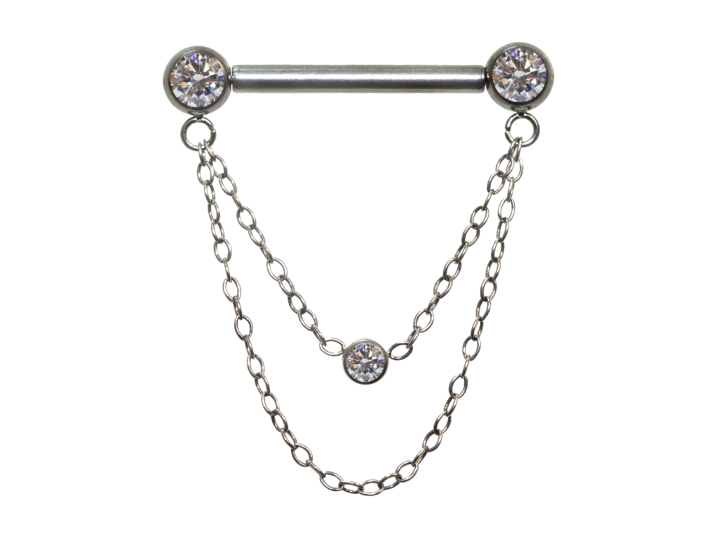 MAMILO TITÂNIO PUSH PIN CORRENTE C/ PEDRA - 1.6 X 14MM