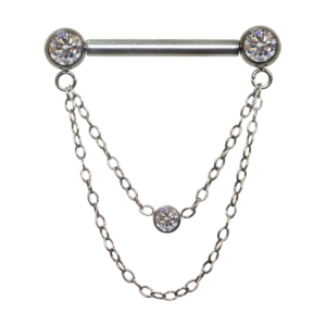 MAMILO TITÂNIO PUSH PIN CORRENTE C/ PEDRA - 1.6 X 14MM