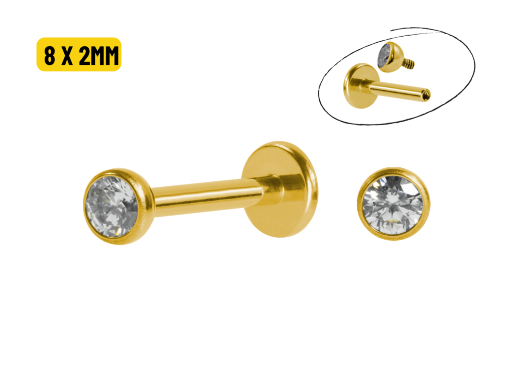 LABRET TITÂNIO PVD GOLD R/I CRAVAÇÃO INGLESA - 8 X 2MM