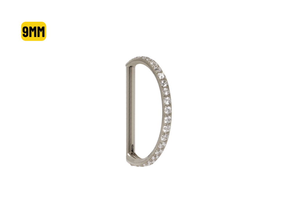 MEIA ARGOLA CLICKER TITÂNIO INTEIRA C/ PEDRA - 9MM