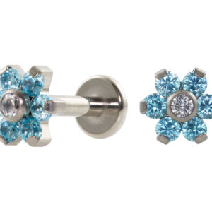 LABRET TITÂNIO R/I FLOR C/ ZIRCÔNIA - AZUL (1.6MM)