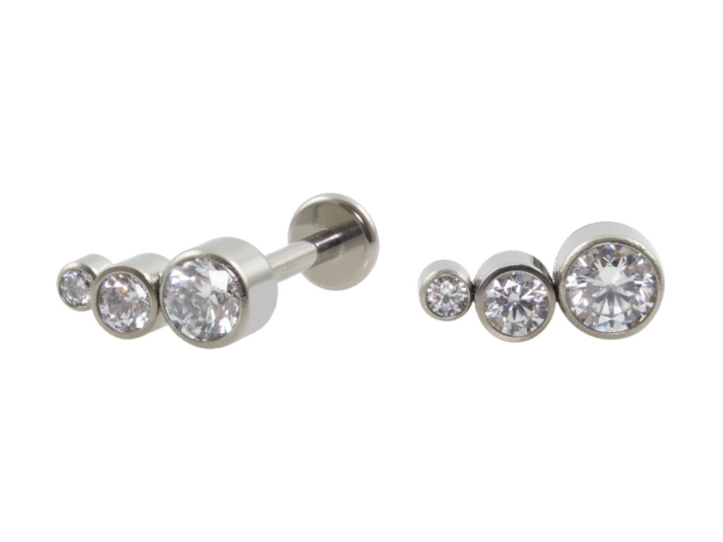 LABRET TITÂNIO R/I 3 PEDRAS MULTICOLOR - CRISTAL