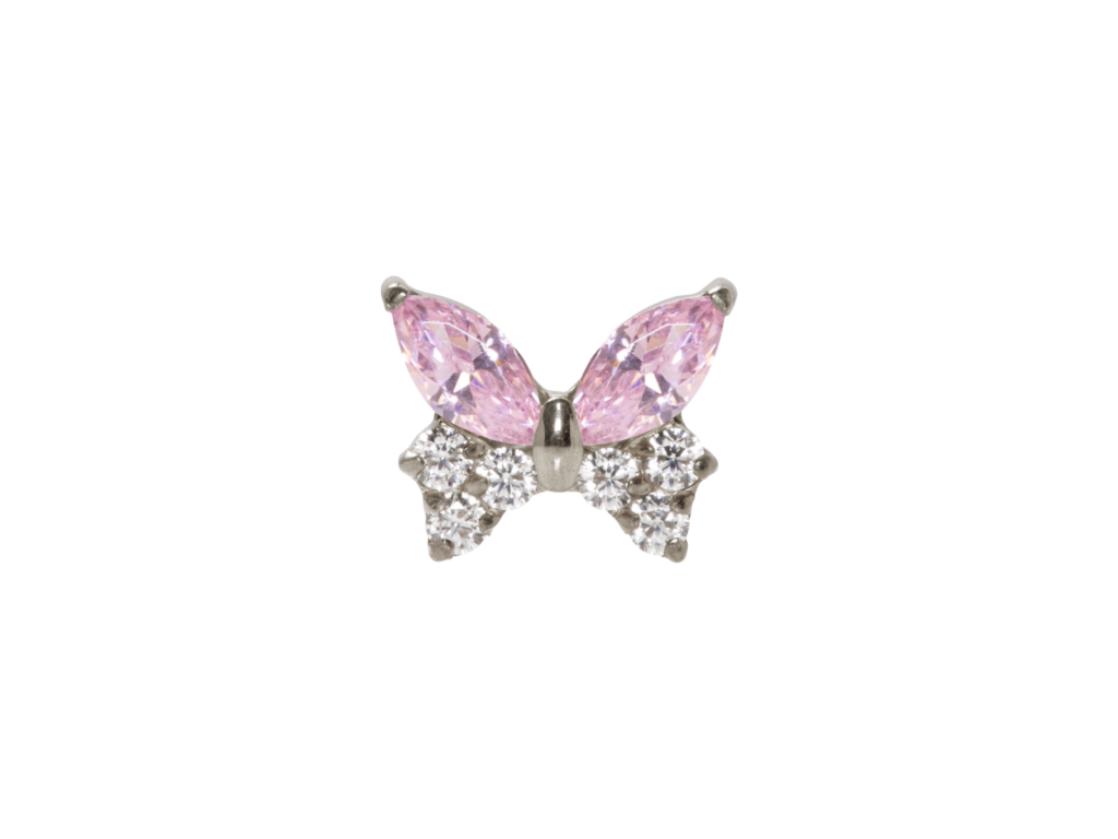 TOPO TITÂNIO 0.9 (1.2MM) - BORBOLETA C/ ZIRCÔNIA ROSA