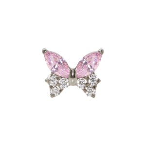 TOPO TITÂNIO 0.9 (1.2MM) - BORBOLETA C/ ZIRCÔNIA ROSA