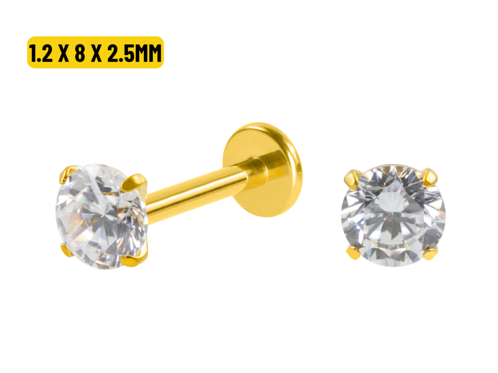 LABRET TITÂNIO PVD R/I C/ ZIRCÔNIA - 1.2 X 8 X 2.5MM