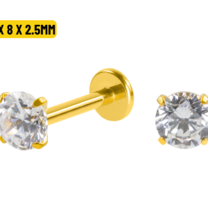 LABRET TITÂNIO PVD R/I C/ ZIRCÔNIA - 1.2 X 8 X 2.5MM