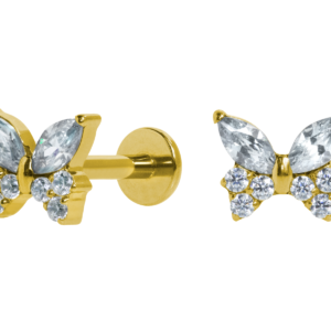 LABRET TITÂNIO PVD GOLD R/I BORBOLETA C/ PEDRA MAIOR